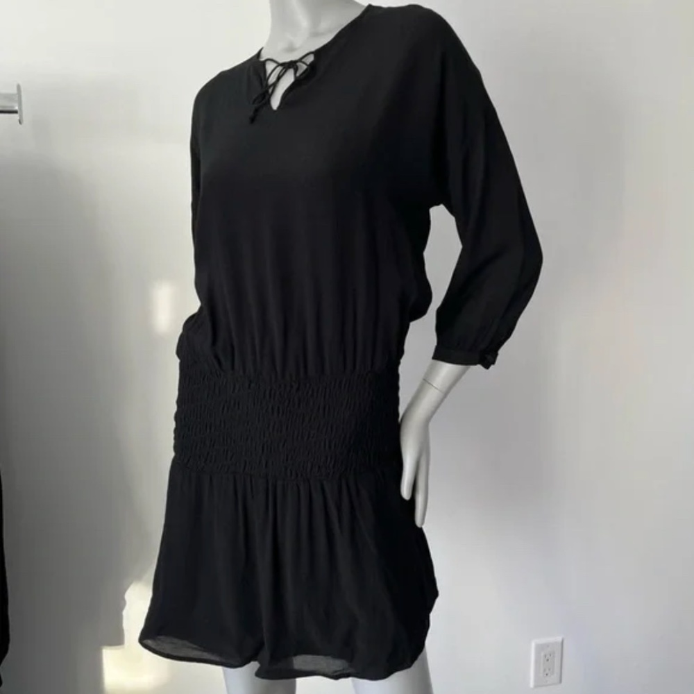 ANINE BING| 3/4 SLEEVE MINI DRESS WITH SMOCKED WAIST